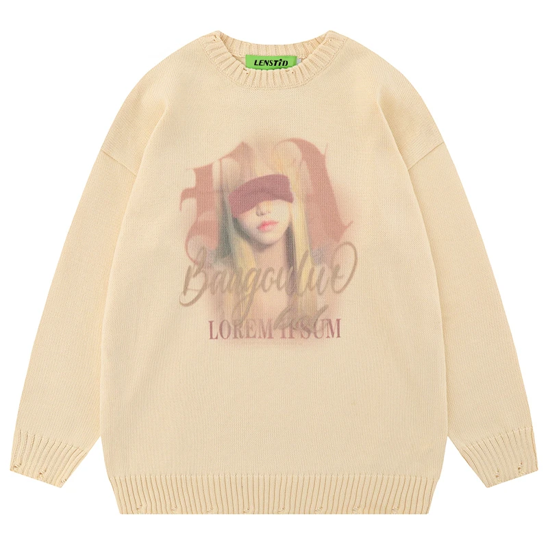 

Autumn Men Knitted Jumper Sweaters Hip Hop Anime Girl Graphic Knitwear Streetwear Harajuku Fashion Casual Pullovers Knit Clothes