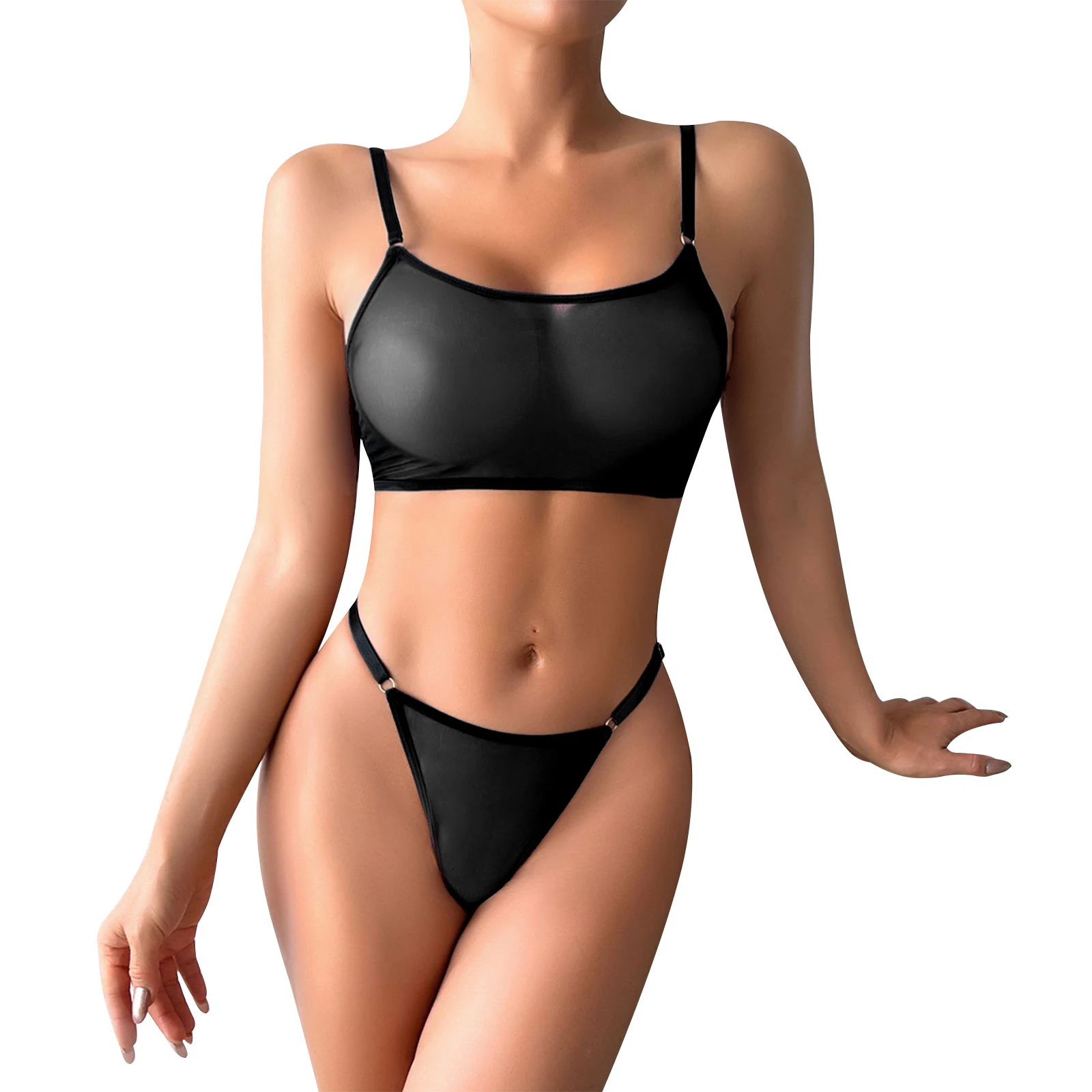 

2Pcs Sexy Sheer Bikini Lingerie Set See Through Micro Bikinis Spaghetti Straps Bras G-string Thong Nightwear for Women