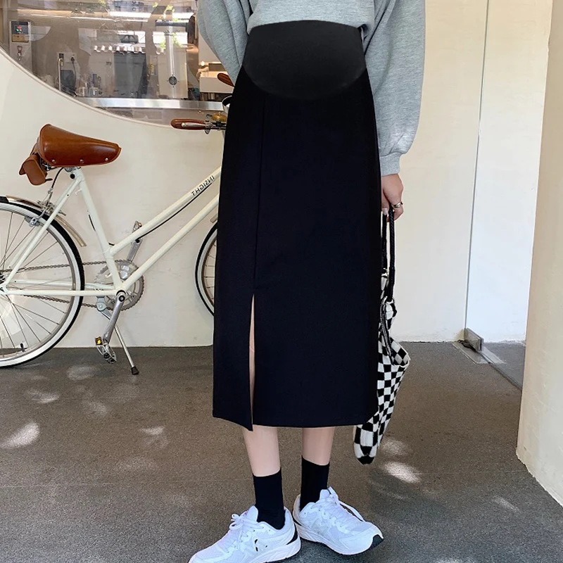 3325# Autumn Winter Fashion Knitted Maternity Skirts Elastic Waist Belly A Line Clothes for Pregnant Women Pregnancy Pencil Slim
