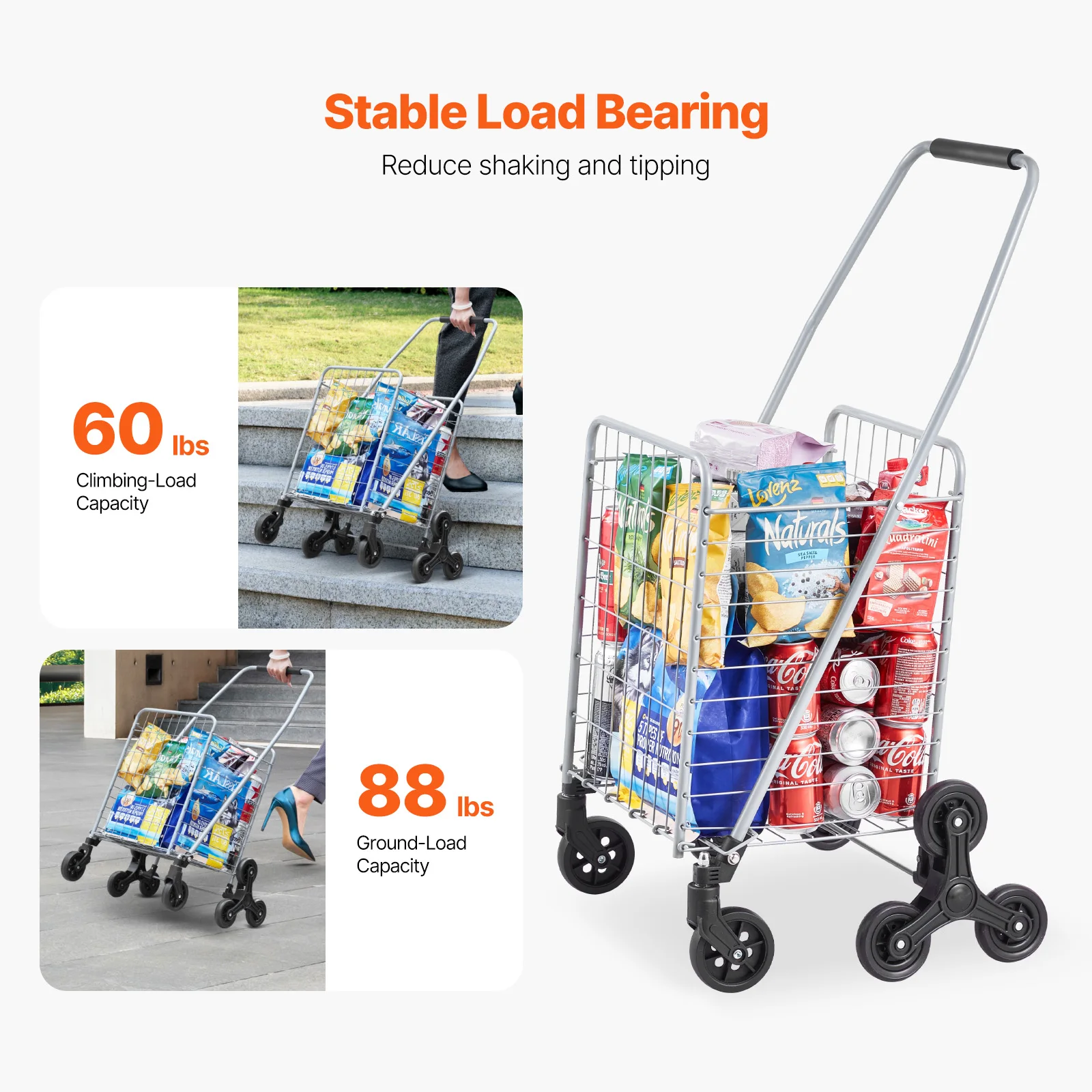 Folding Stair Climbing Utility Cart with Wheels for Shopping