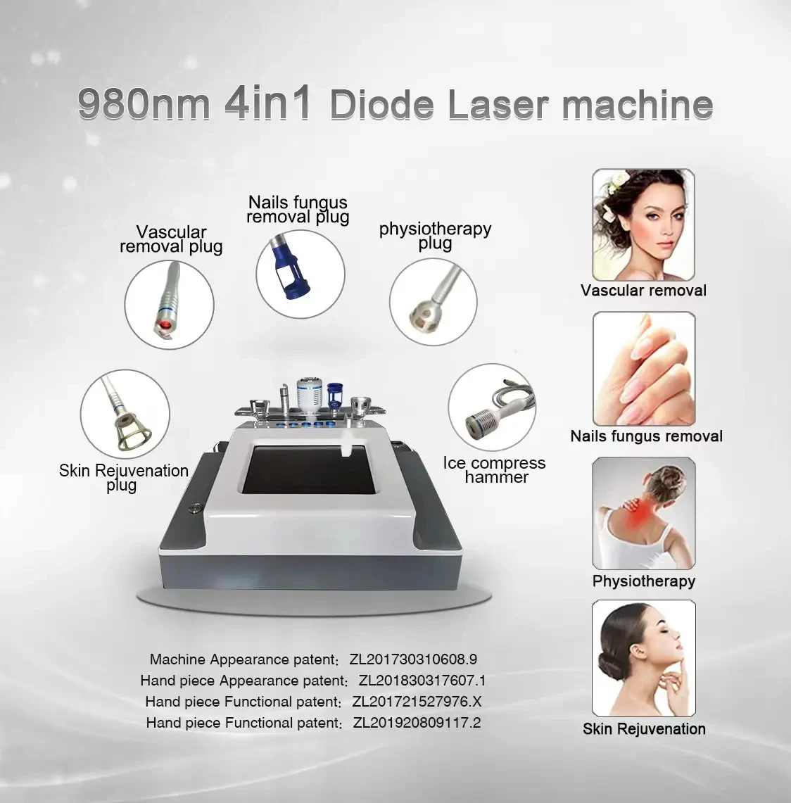 

980Nm Laser Diode Vascular Spider Varicose Vein Removal Machine Treatment Fungi Physiotherapy For Nail Lipolisi Commercial Salon