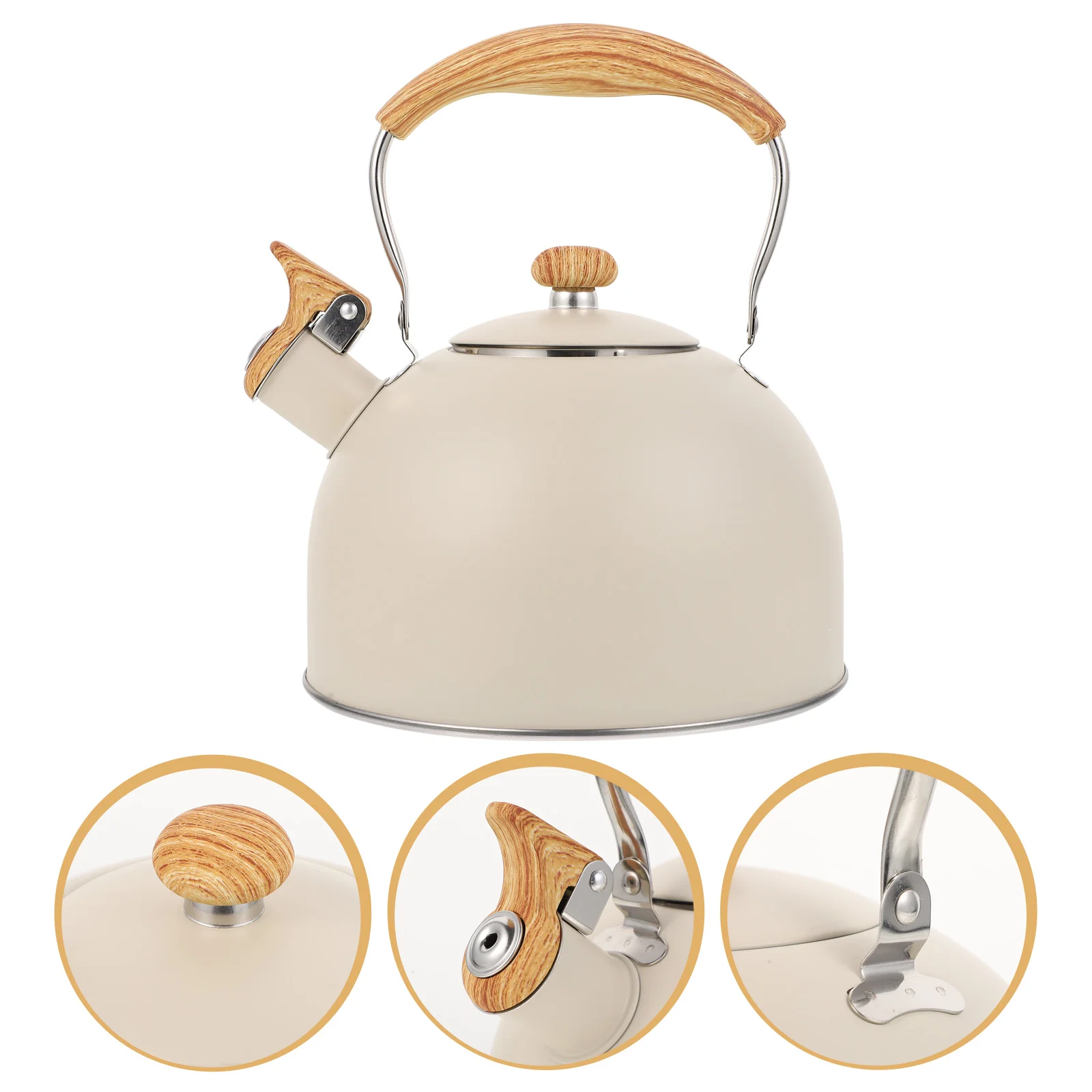 

Water Bottle Stainless Steel Kettle Camping Cookware Tea with Wood Handle Whistle Pot
