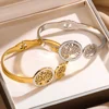 Luxury Tree Of Life Open Cuff Bangles Stainless Steel Gold Plated Spring Buckle Bracelet Non-Fading Jewelry Wrist Accessories 5