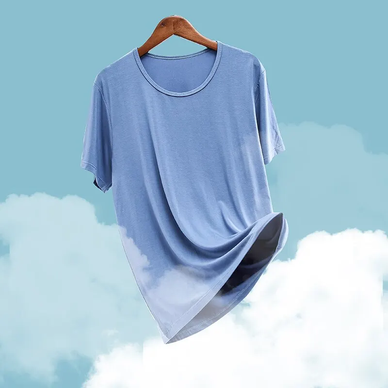 Summer Men's Solid Color Versatile Basic Round Neck Short Sleeved T-shirt Slim Fit Comfortable Ice Top For Women To Wear