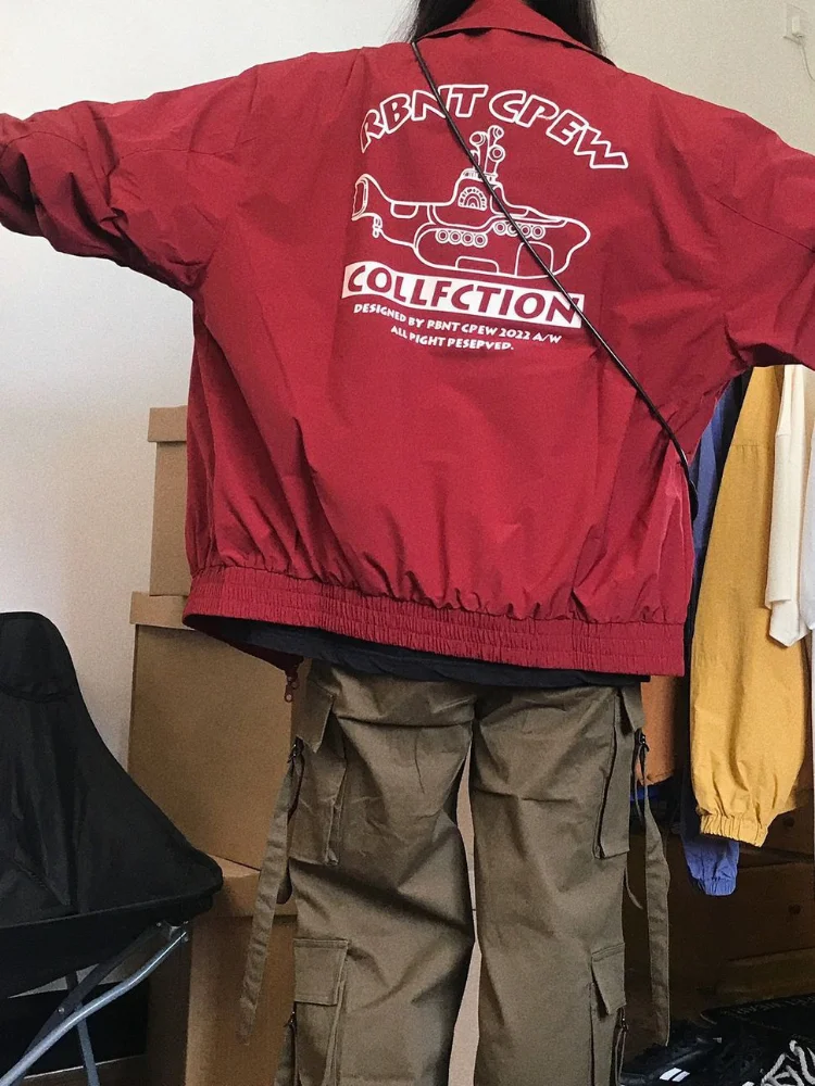 

Women Vintage Streetwear Y2K Oversize Jacket Harajuku Red Bomber Jackets Female Hip Hop Korean Zip Up Coat Wind-proof