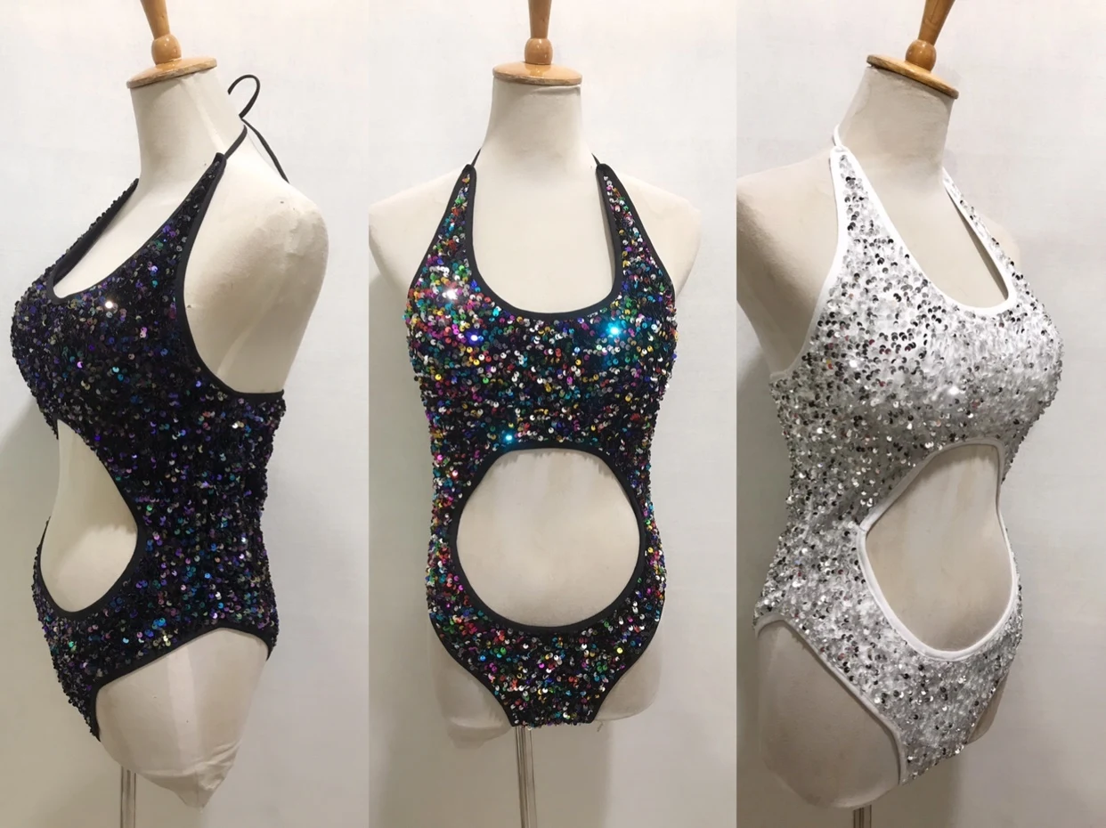 

New Sequins Bodysuit Sexy Hollow Out Pole Dance Costume Women Backless Party Rave Outfit Nightclub Gogo Dance Clothing