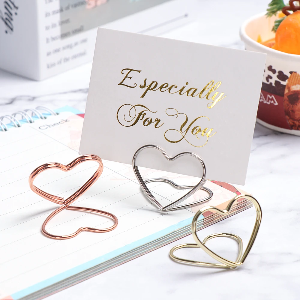 1PC Romantic Place Card Holder Heart Shape Metal Table Number Stand Paper Clamp Photo Name Clip Wedding Party Desktop Decoration