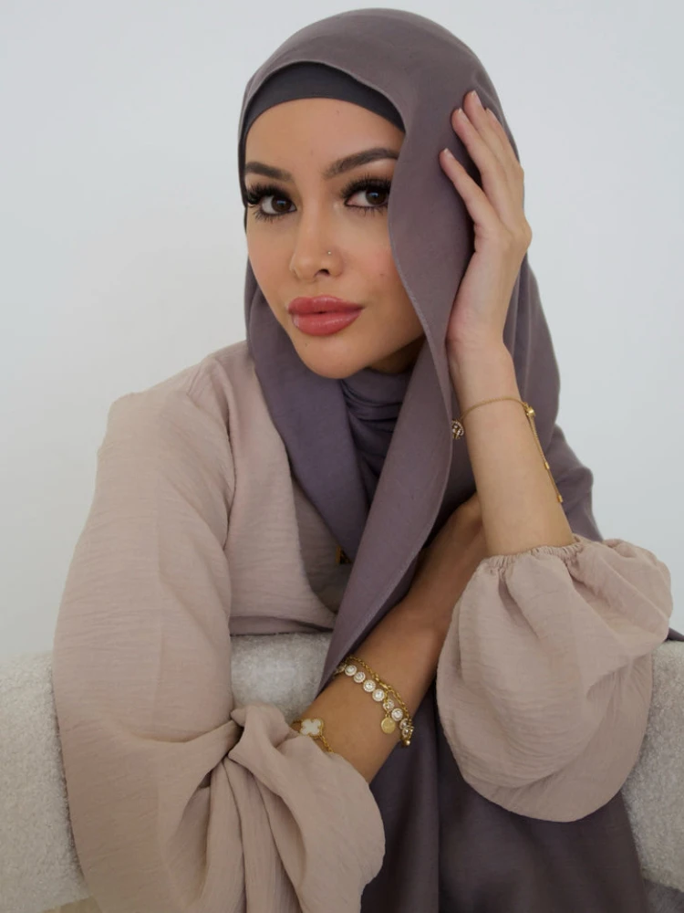 New 2Pcs Set Bamboo Modal Hijabs for Women Bandana Scarf  Premium Plain Shawls Femme Headscarf Islamic Turban Headband Ramadan 3