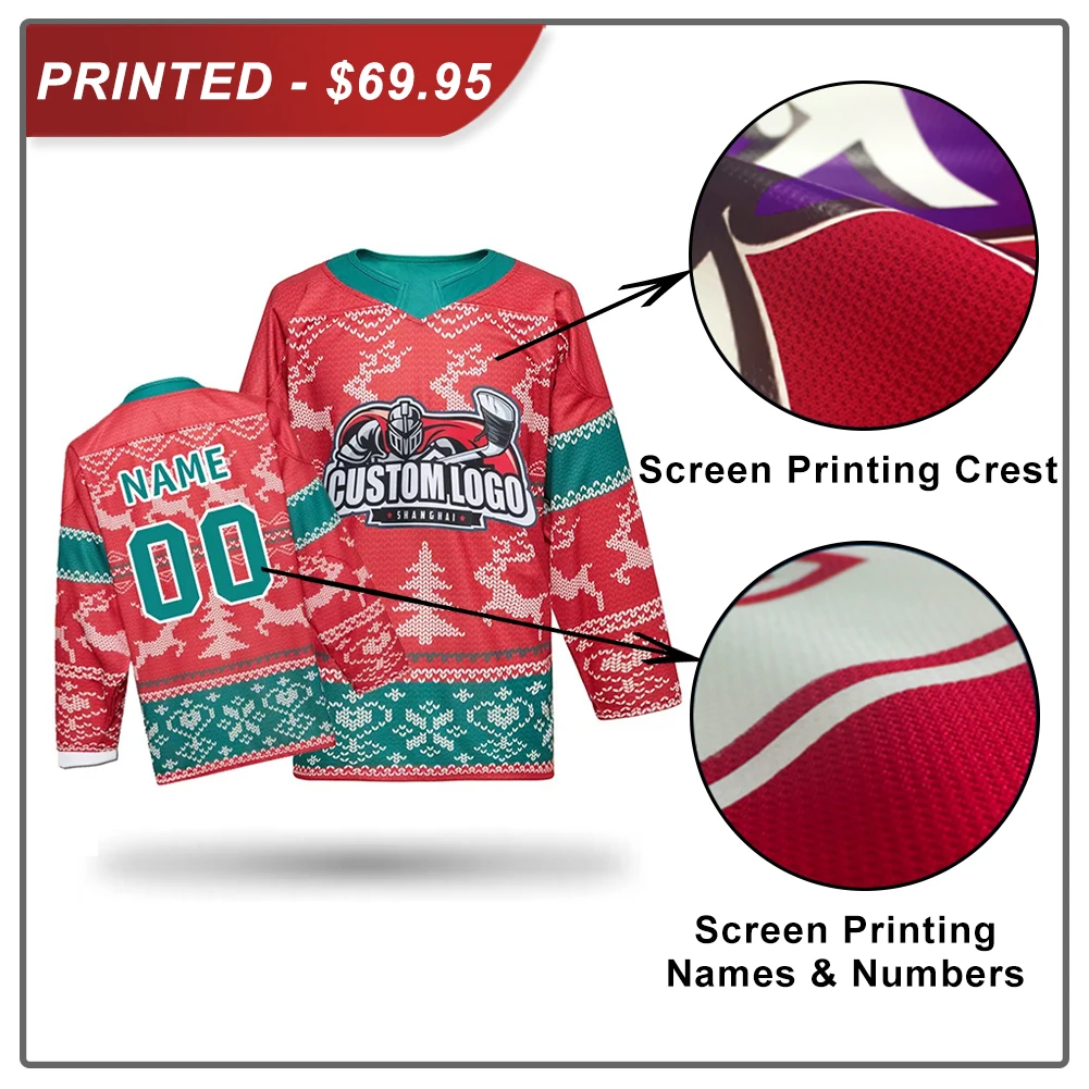 EALER H950 Christmas Series Blank Ice Hockey Practice Jersey for Men and Boy-Senior and Junior-Adult Youth