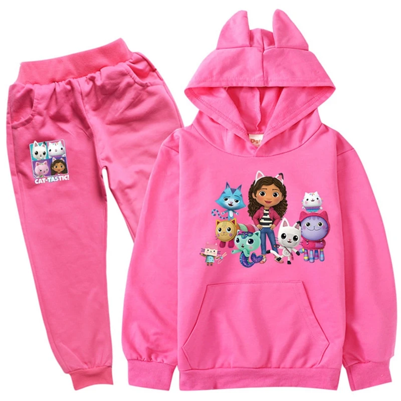 Gabby Dollhouse Kids Clothing Set Baby Girls Cartoon Gabby Cats Hoodie Pants 2pcs Suits Child Clothes Sets Teen Boys Sports Suit