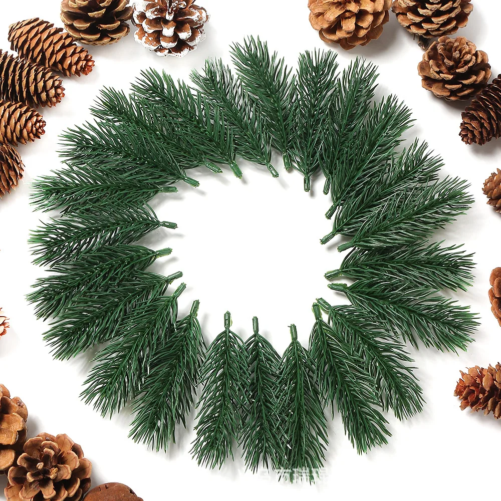 10Pcs Artificial Pine Needles Fake Plant for Christmas Decorations Home Decor New Year 2023 DIY Craft Garlands Gift Accessories