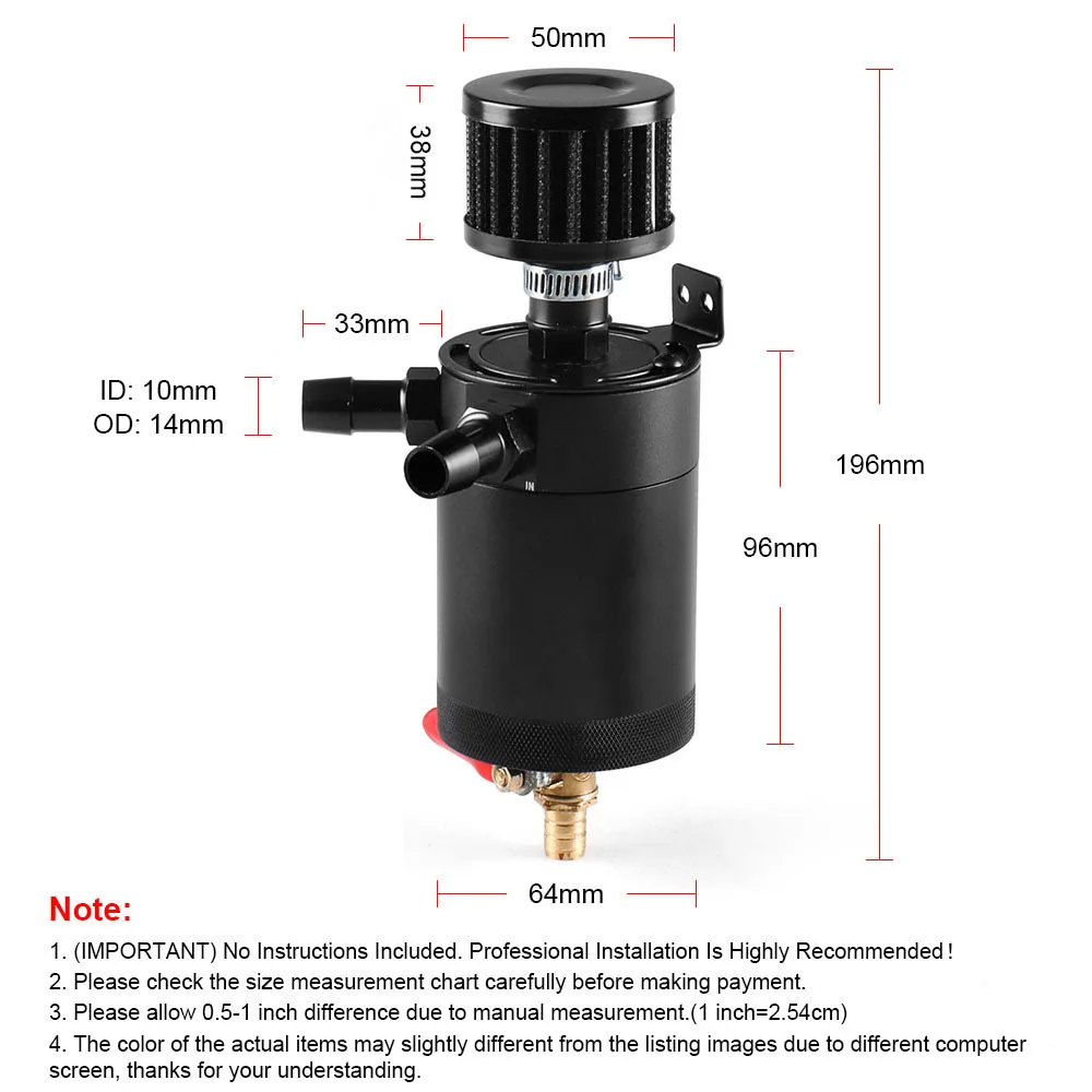 Universal 2-Port Oil Catch Can Reservoir Tank Engine Baffled and Drain Valve