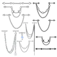Double Piercing Chain Stud Earring Industrial Piercing Chain Earrings Tassel Cartilage Helix Jewelry Connected Stud Earring Lobe - Image 4
