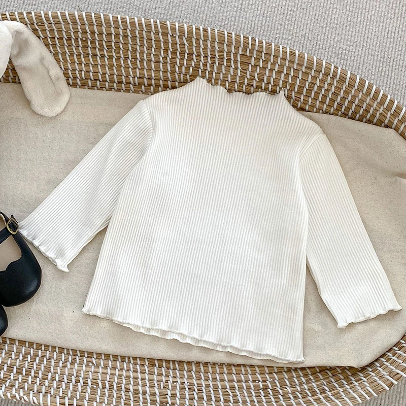 Autumn Spring Newborn Baby Girls T-shirt Long Sleeved Solid Color Bottom Tops Infant Baby Girls Clothing Kids Pullover