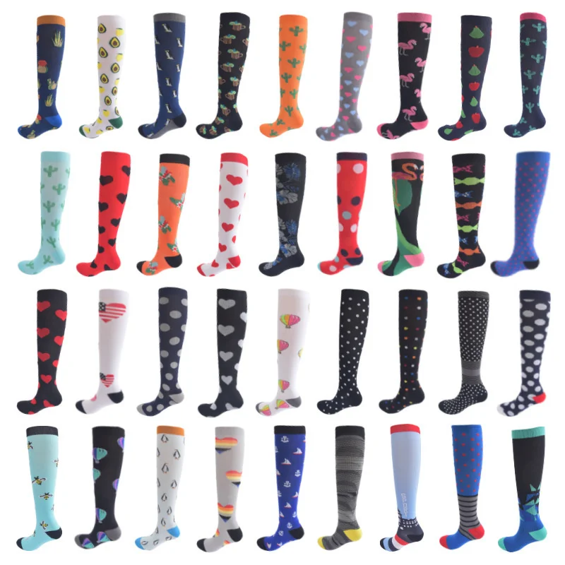 

Peonfly Compression Socks Women Men Outdoor Heart Star Dots Rainbow Stripe Penguin Avocado Printing Long Pressure Stockings