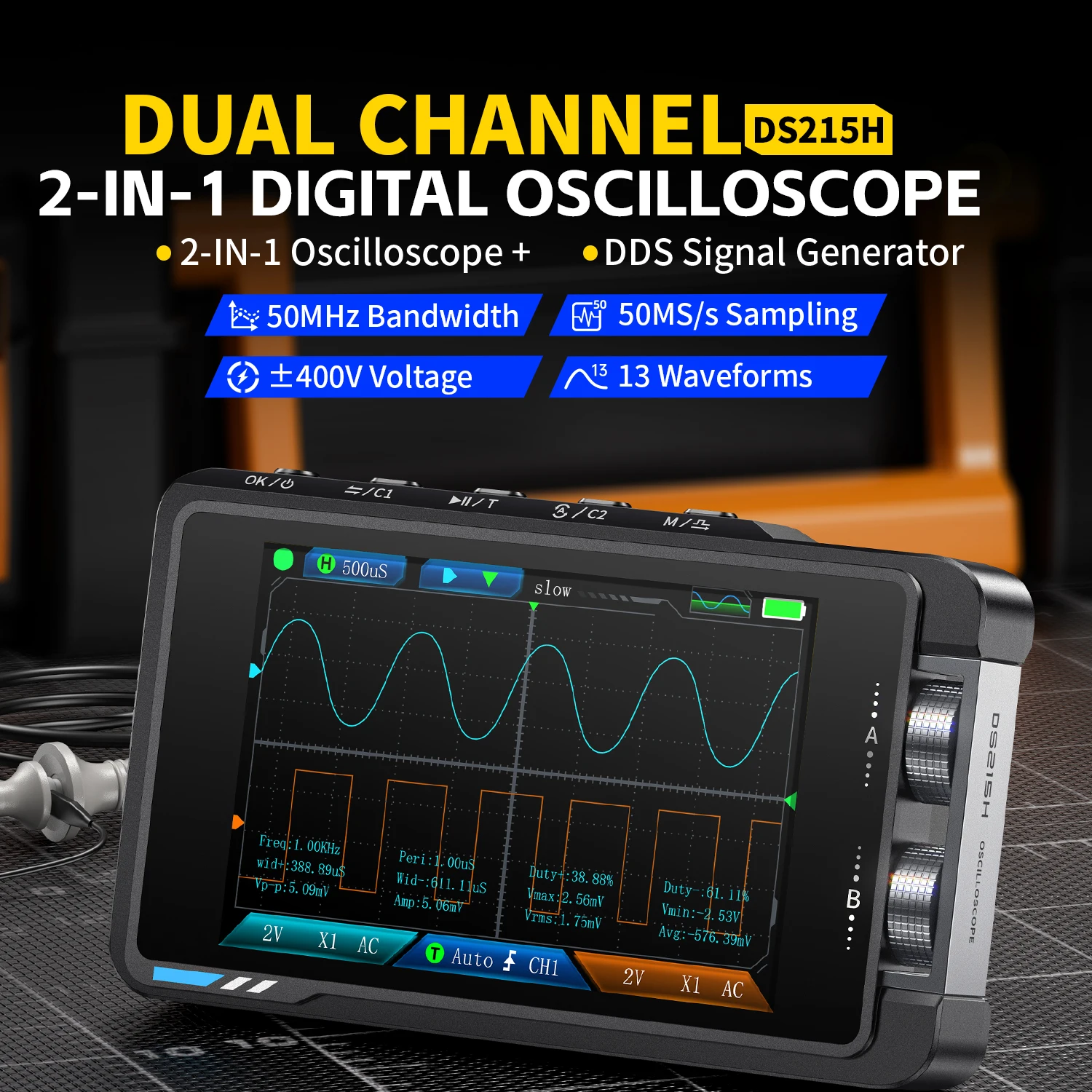 DS215H 2-In-1 Digital Oscilloscope Signal Generator 50M 250MS/S Dual CH 2-IN-1 D