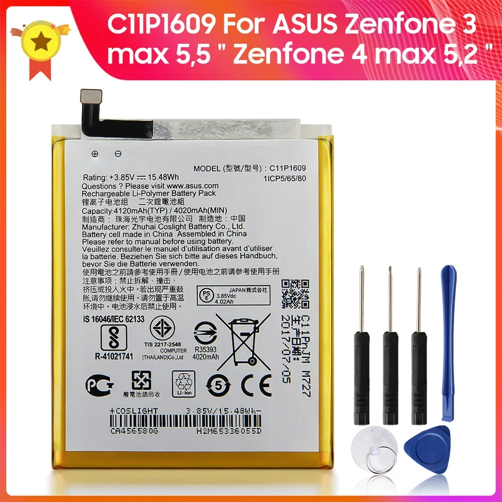 

Phone Replacement Battery C11P1609 For ASUS Zenfone 3 max 5,5" ZC553KL X00DDA Zenfone 4 max 5,2" ZC520KL Battery 4120mAh