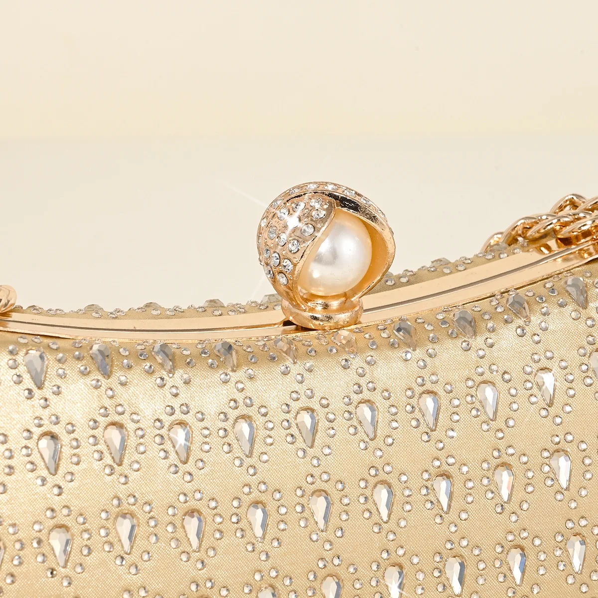 Teardrop Diamond Abend Abendessen Tasche Perle Schnalle Top-Griff Handtaschen Kette Schulter Geldbörse Halbmond Strass Party Kupplungen – Detail 10