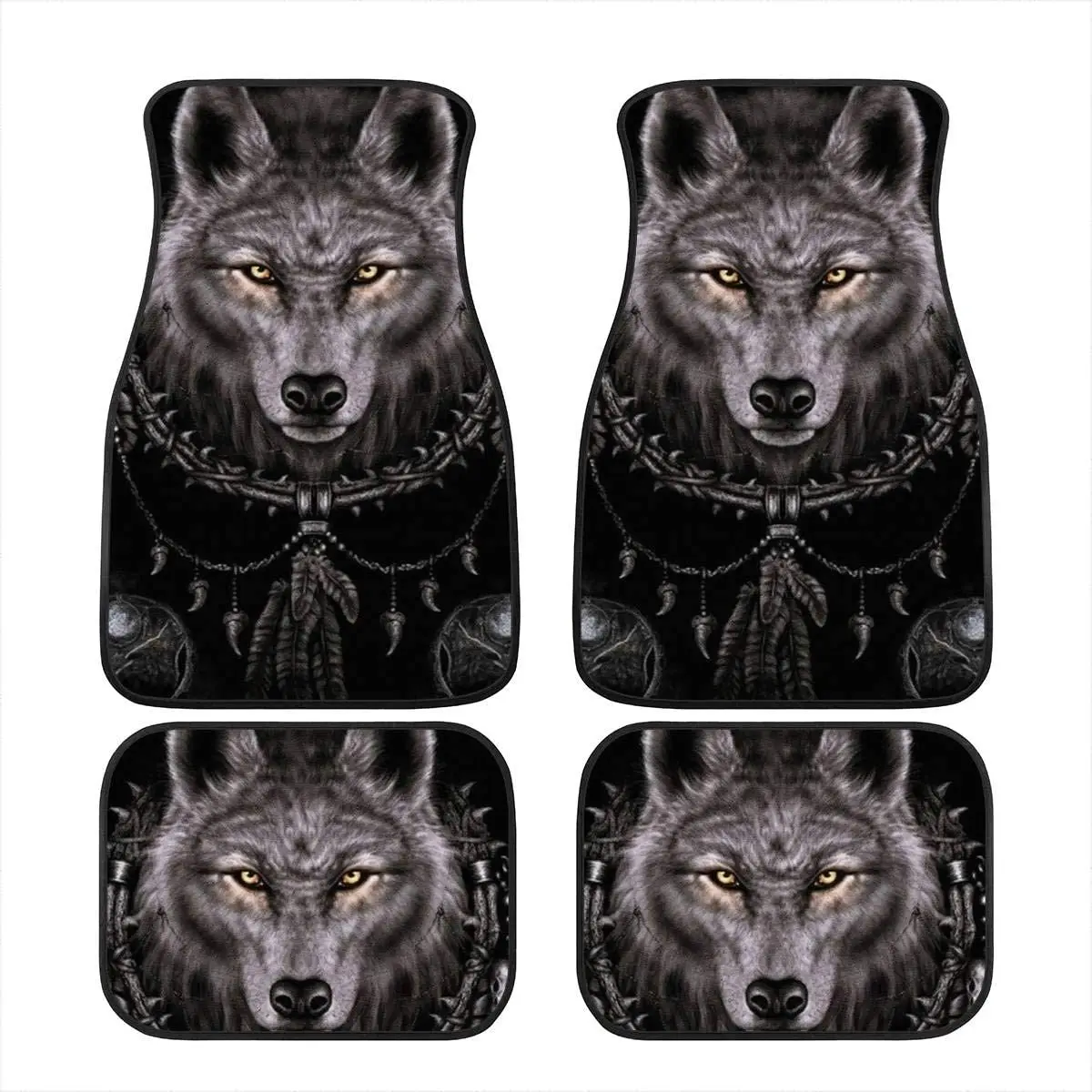 

Cool Tribal Wolf Dream Catcher Dark Print Decor Carpet Car Floor Mats Set of 4 Pieces Universal Fit for Auto Vehicle Fron