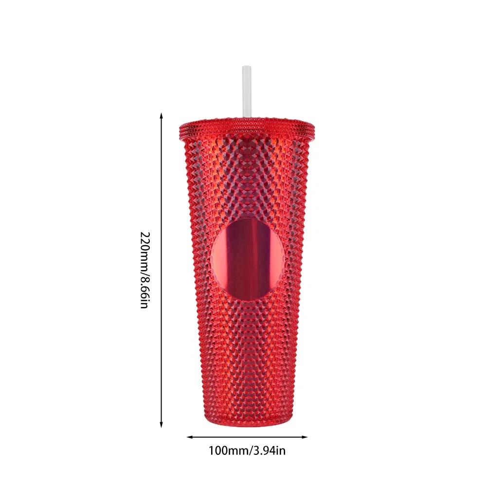 750ml Straw Cup with Lid Studded Finish Double Wall Coffee Mugs Plastic Studded Durian Tumblers Cold Bling Cup Customized