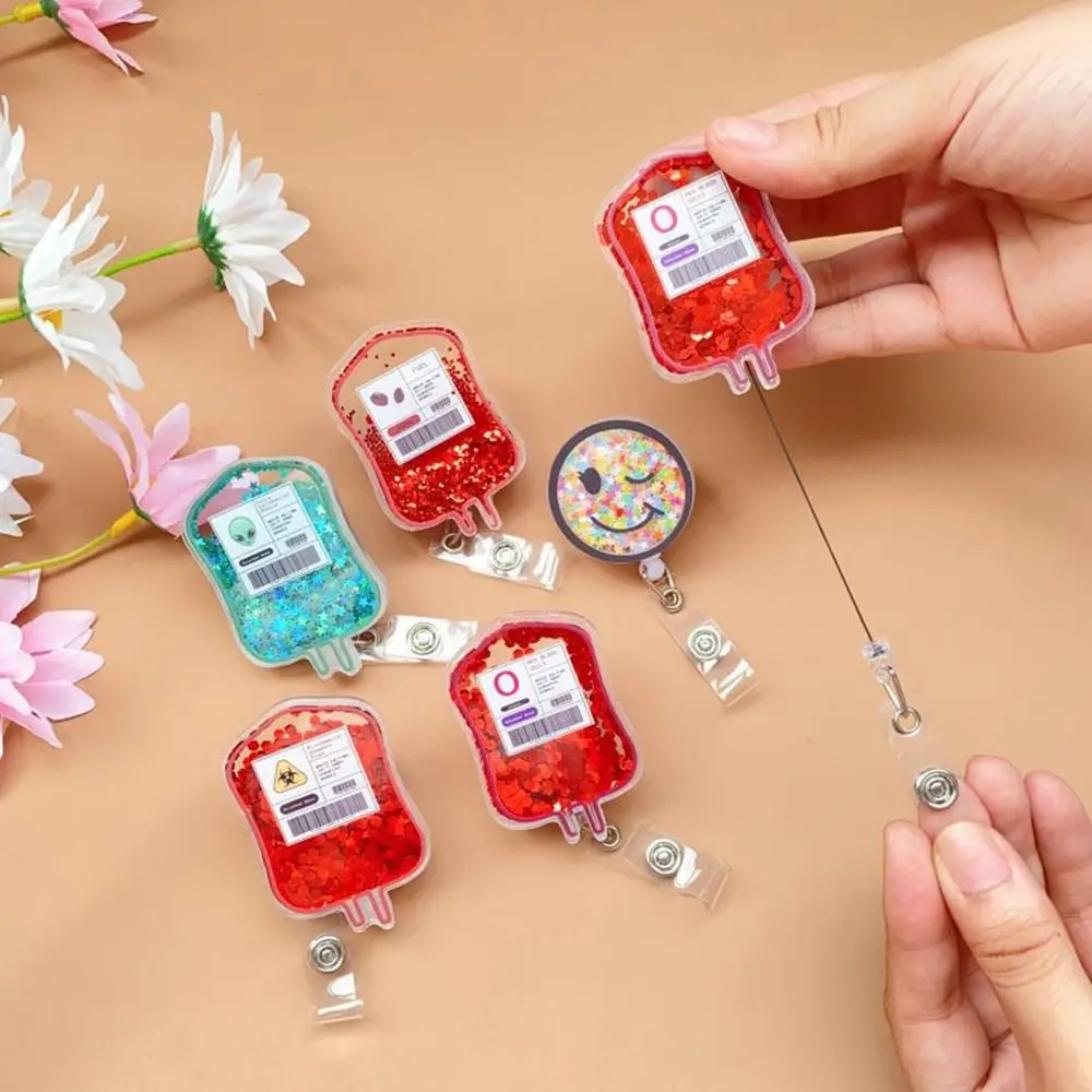 새로운 글리터 ID 배지 릴 리트랙터블 랜야드 네임 태그 홀더 혈액백 ID 배지 클립