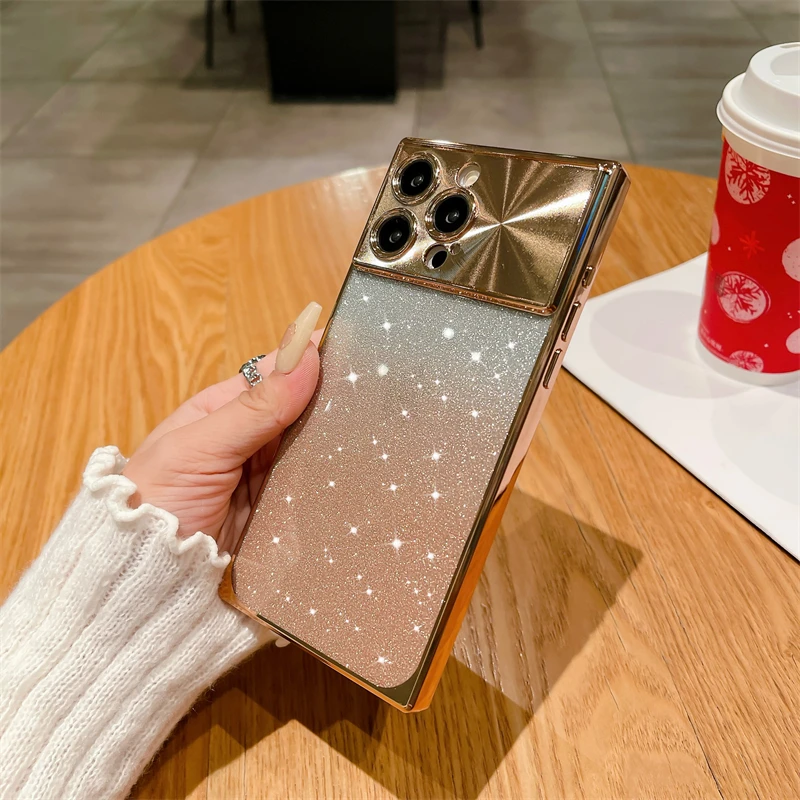 Coque de téléphone à paillettes électroplaquées, étui pour iPhone 13 14 15 Po Max Plus, Fashion Squae, doux, antichoc_voghion.com