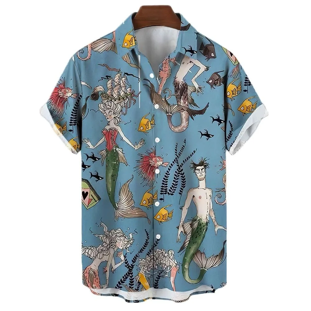 Mens Designer Clothes Sailor Moon Streetwear Beach Mermaid Tunic Short Sleeve Summer Oversized Hawaiian High Quality Shirt