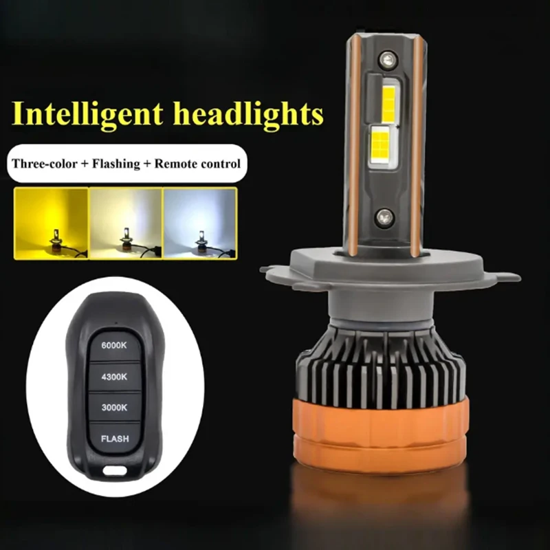 2개 H7 200W 삼색 LED 헤드라이트 led H4 H11 리모컨 점멸 듀얼 프로젝터 렌즈 냉각 팬 자동차 LED 전조등