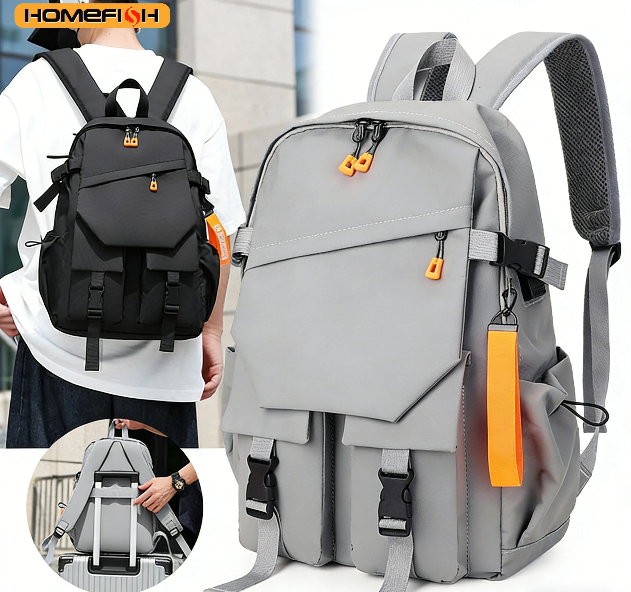 HOMEFISH Luxury Men's Backpack Large Capacity Waterproof Travel Fashion School Bag for Men