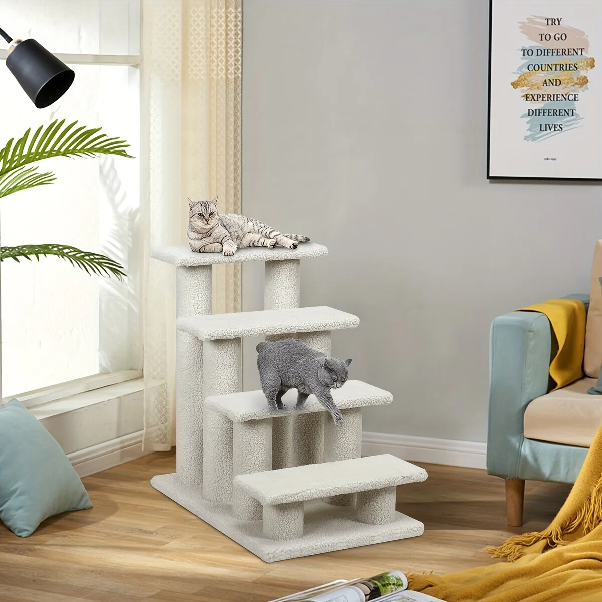 

Tangkula 4-Step Pet Stairs, 24 No-slip Carpeted Calimbing Ladder Cat Ramp With 8pcs Scratching Posts, Cat Tree Climber Scratchin