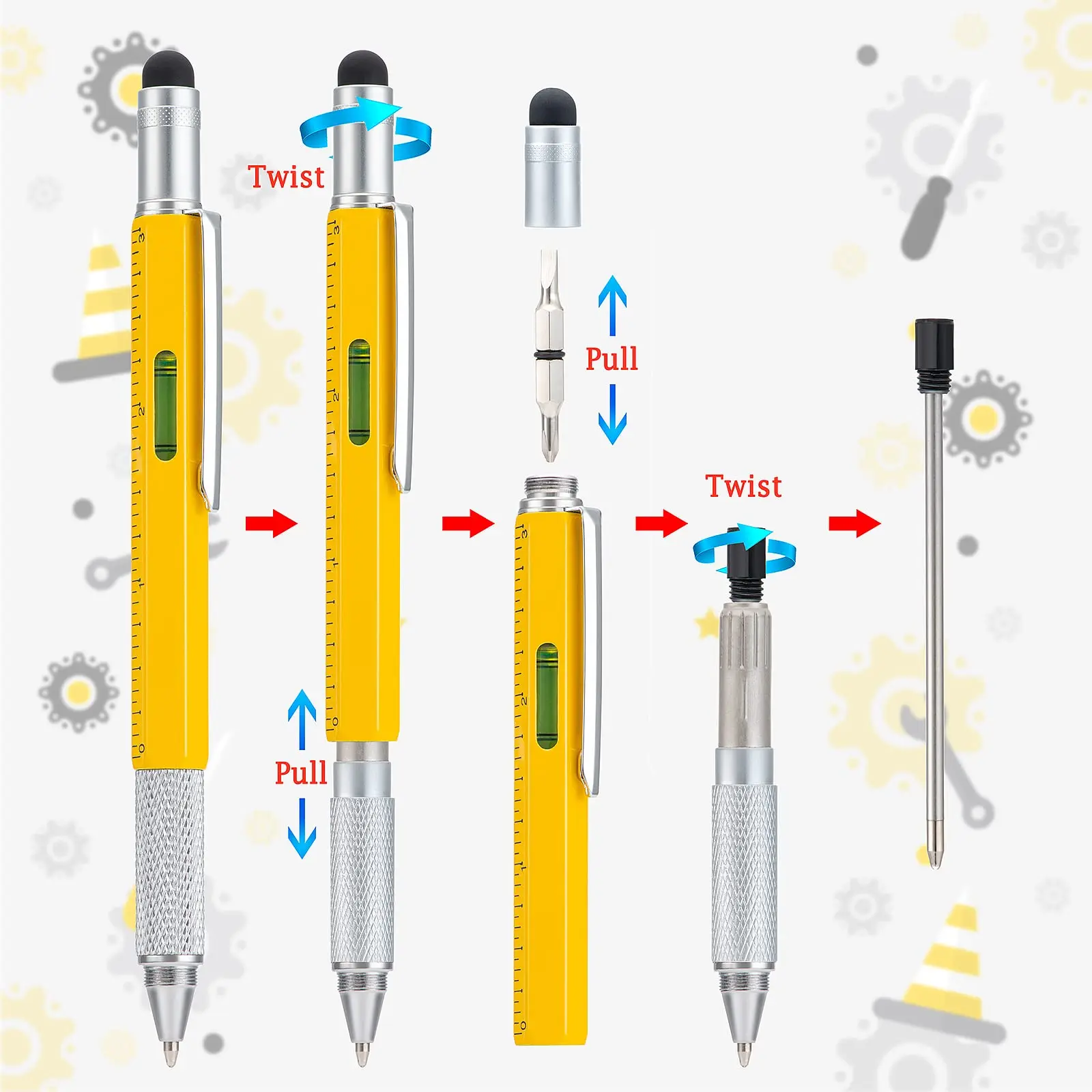 7 in 1 Multifunctional Pen Touch Screen Stylus Capacitive Pen Screwdriver Ruler Levelgauge Ballpoint Pencil Tool