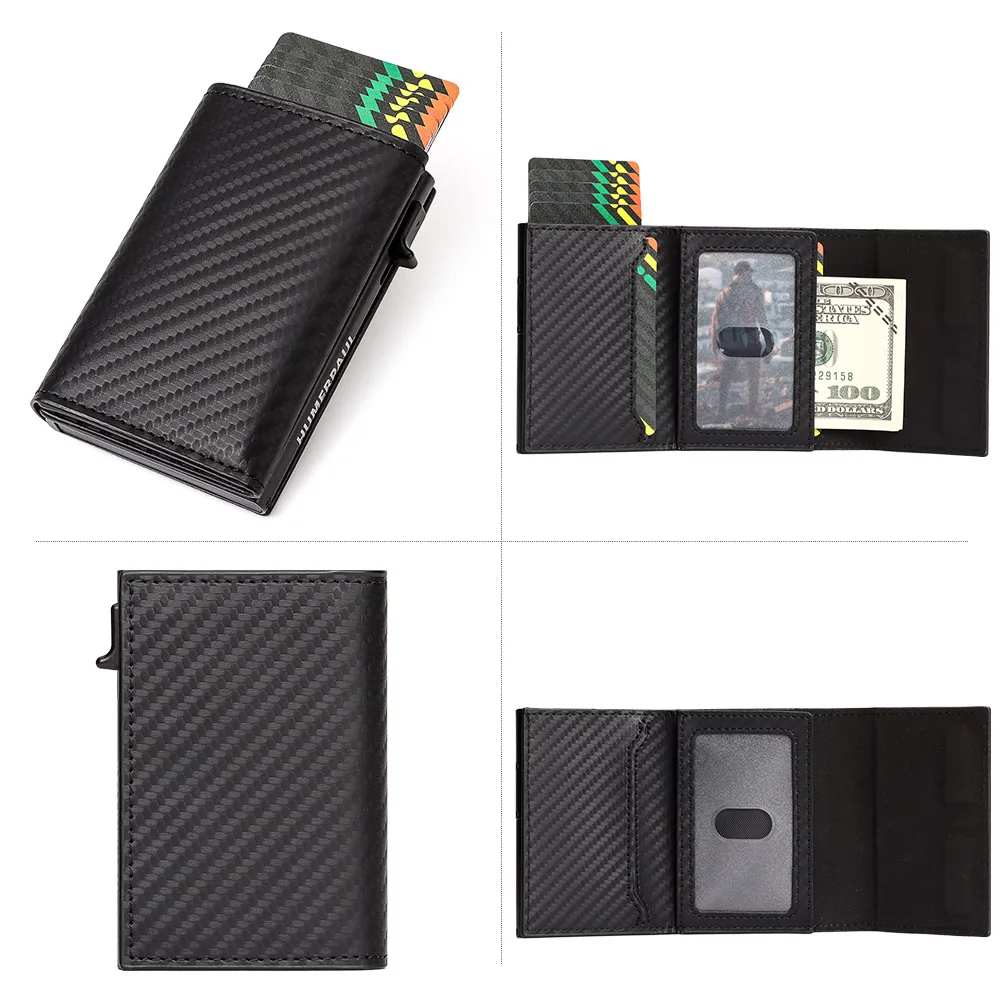 Carbon Fiber Magnetic Men's Credit Card Holder RFID Pop Up Cards Storage Case Automatic Smart Walet with Money Clip