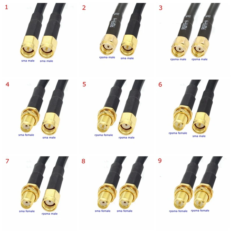 

LMR240 50-4 Coax Cable SMA To SMA Male Female Connector RPSMA To SMA Right Angle Crimp for LMR240 High Quality 50ohm Fast Brass