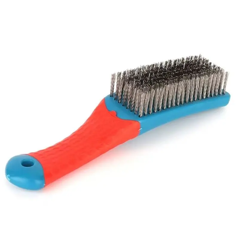 Wire Brush Durable Stainless Steel Small Silicone Handle Red and Blue Paint Removal Tool Scratch Brushes Cleaning Metal Rust