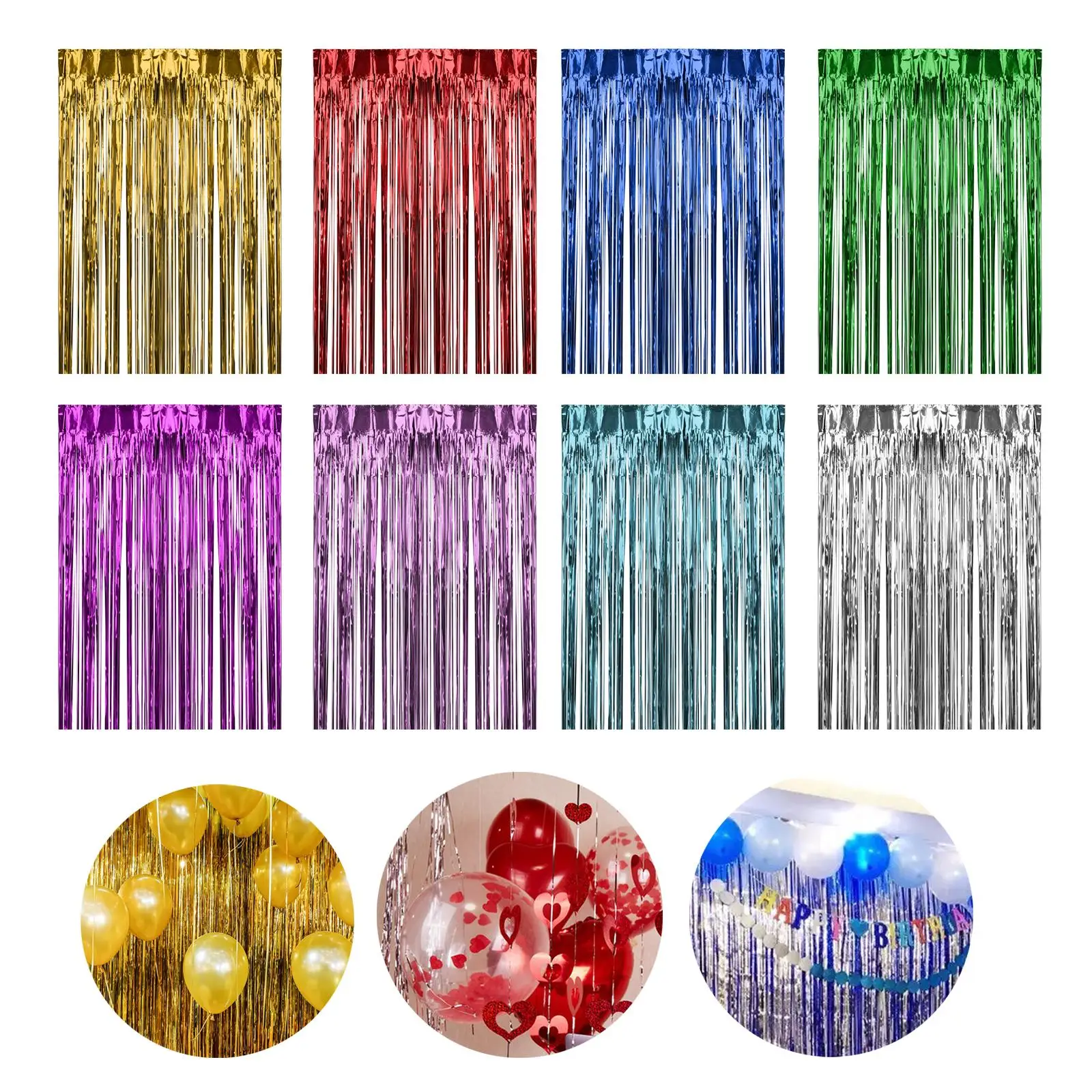 2Pcs Foil Fringe Curtains Party Decorations Photo Props Backdrop Foil Curtain Backdrop for Birthday Party Bedroom Event Wedding