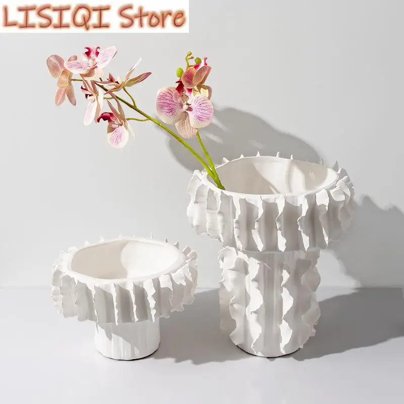 

New White Thread Lace Ceramic Vase Frosted Abstract Handicraft Ornament Flower Arrangement Accessories Decoration Pots