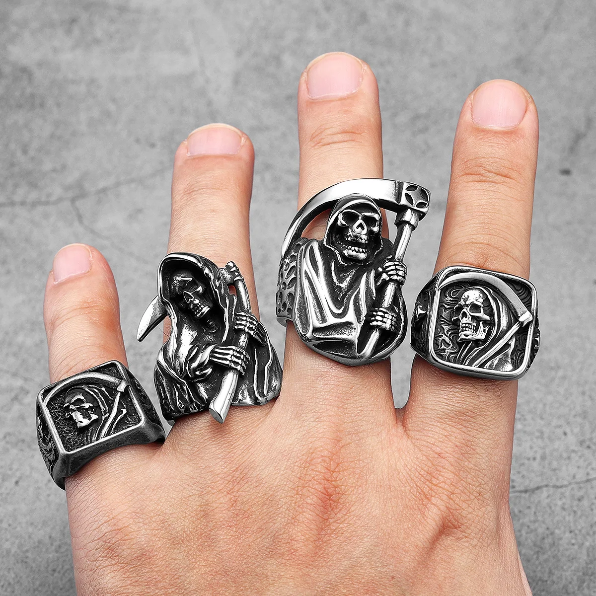 Grim Reaper Stylish Skull Men Rings Stainless Steel Women Jewelry Punk Retro New In Rock Fashion Accessories Gift Wholesale 2
