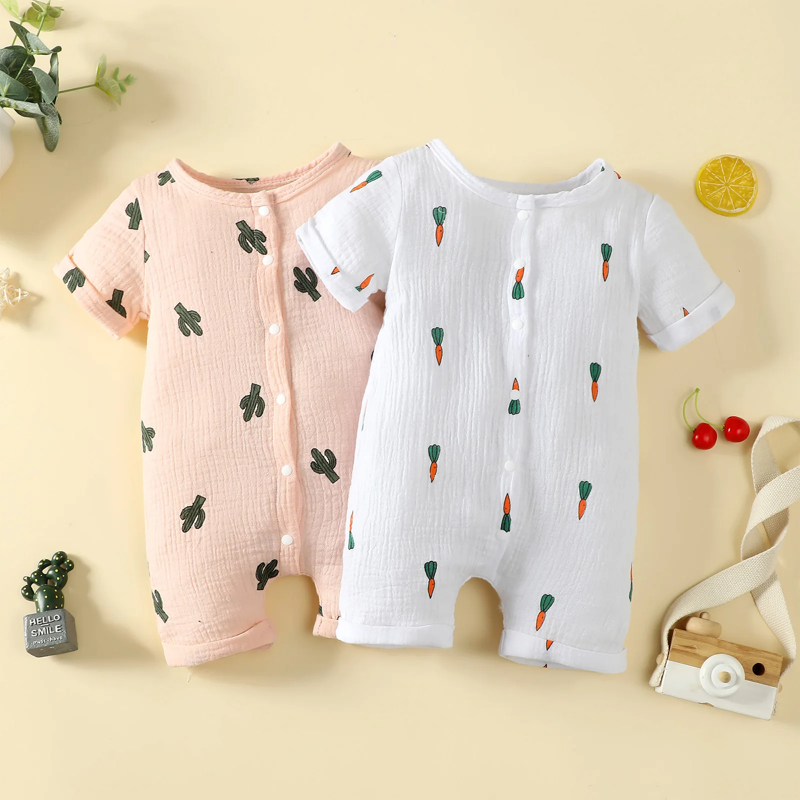 

Baby Girls Boys Romper Cactus/Carrot Print Short Sleeve Crew Neck Jumpsuits Summer Casual Clothes Infant Bodysuits