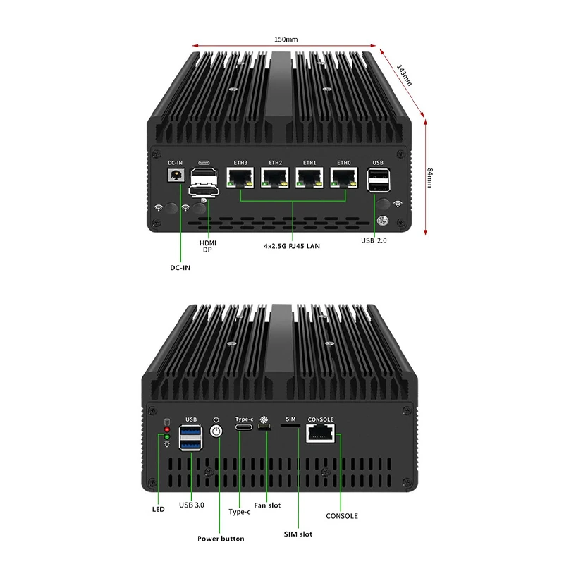 Firewall Mini PC Intel i7 13620H 13420H 8505 2*DDR5 NVMe 4xi226-V 2.5G LAN 4*10G 2*10G SFP+ Industrial Computer Server Proxmox 5
