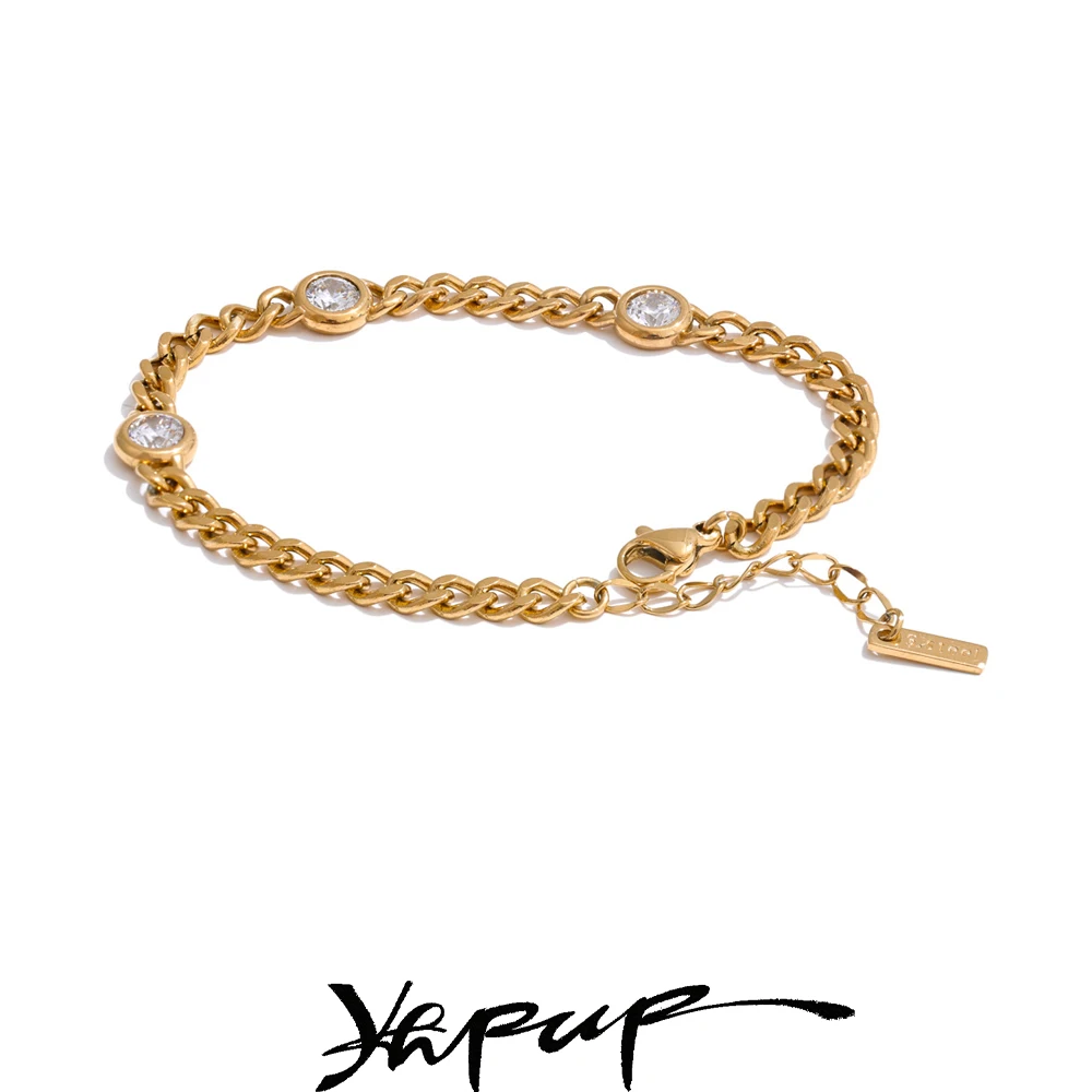 Yhpup Stainless Steel Cubic Zirconia Bracelet