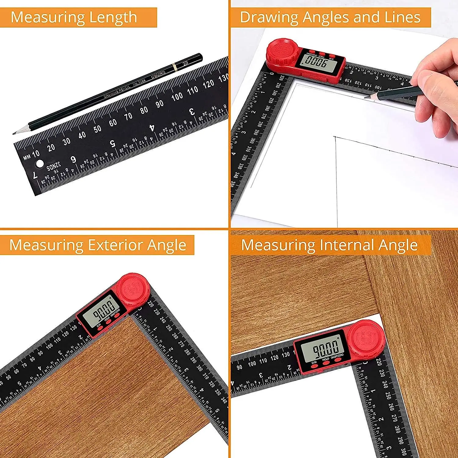 2 in 1 Angle Measurement Tool Digital Protractor Multifunctional 360 Degrees Inch Metric Scale Rulers for Woodworking DIY Tool digital angle protractor angle measuring tool angle protractor digital angle meter