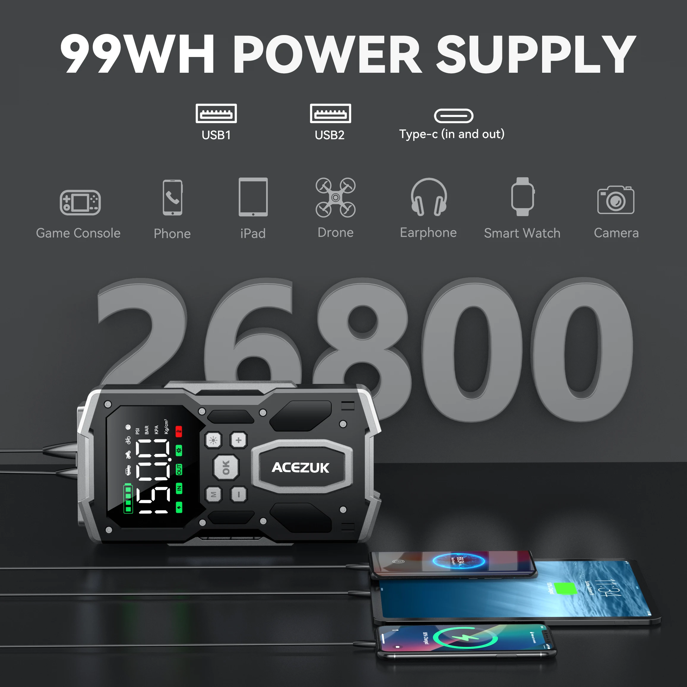 ACEZUK Car Jump Starter Power Bank Portable Air Compressor Inflator Pump Power Station 5000A Battery Starter Auto Booster car jump starter jump starter