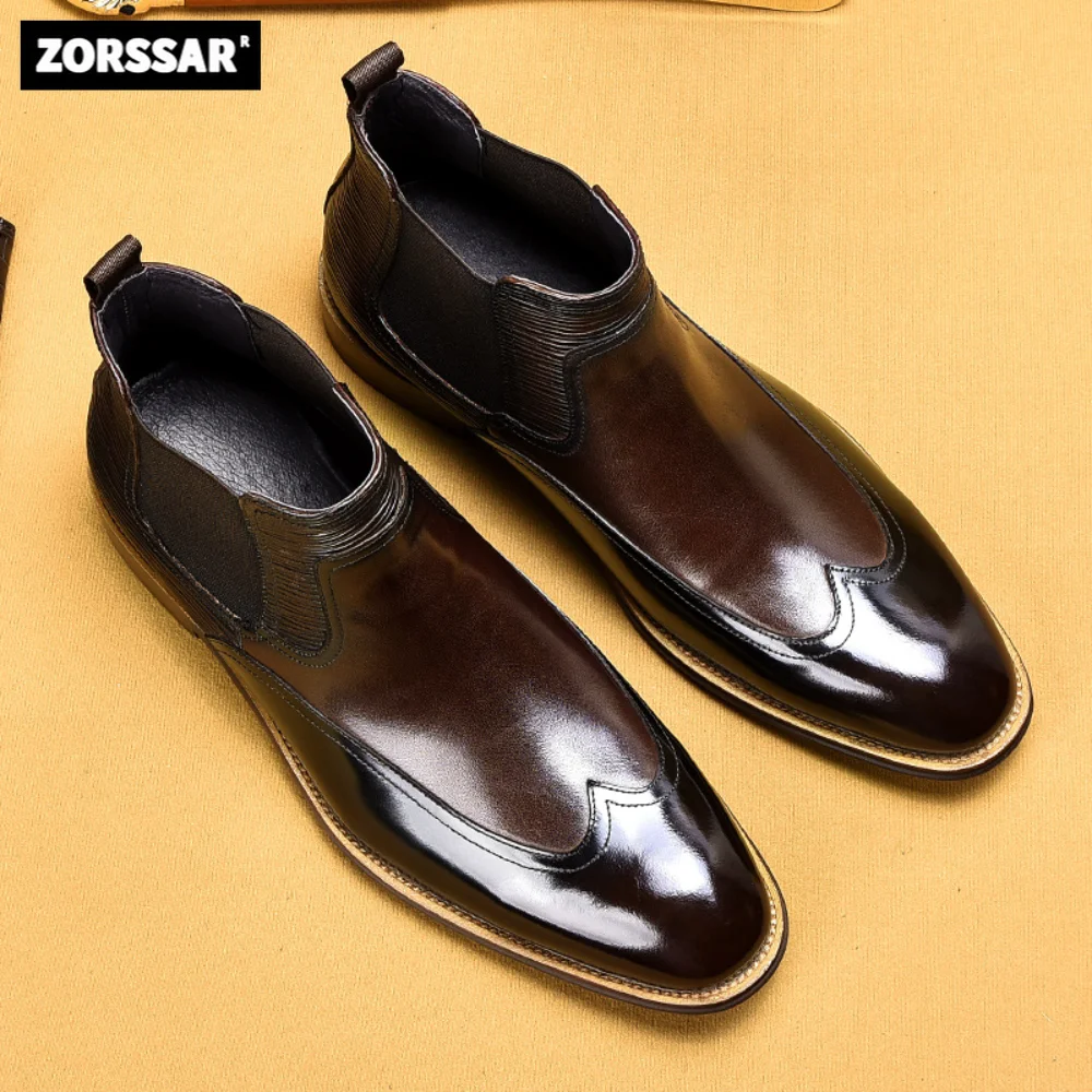 

2023 new Classic Men boots Genuine Leather Chelsea Boots Men Fashion Ankle Boot Men's business dress short boots High-Top Shoes