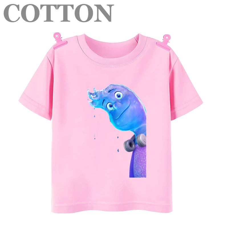 thumbnail image 1 of Camiseta de algodón de manga corta con estampado de dibujos animados para niños y bebés de Disney Elemental Wade Ripple y Embe Anime de moda de verano, 1 of 5