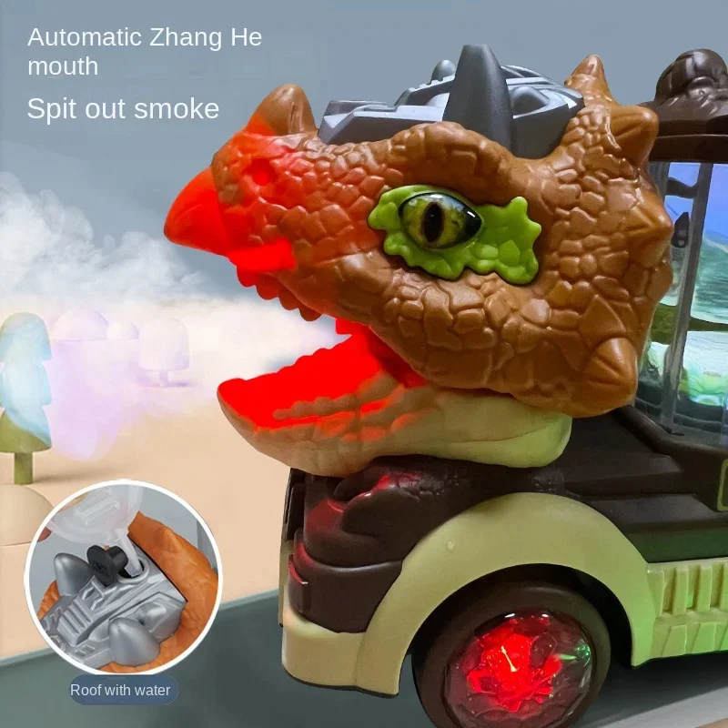 Kids Electric Dinosaur Car Toy Spray Tyrannosaurus Rex Engineering Car Puzzle Toys for Boys Girls Birthday Xmas Gift