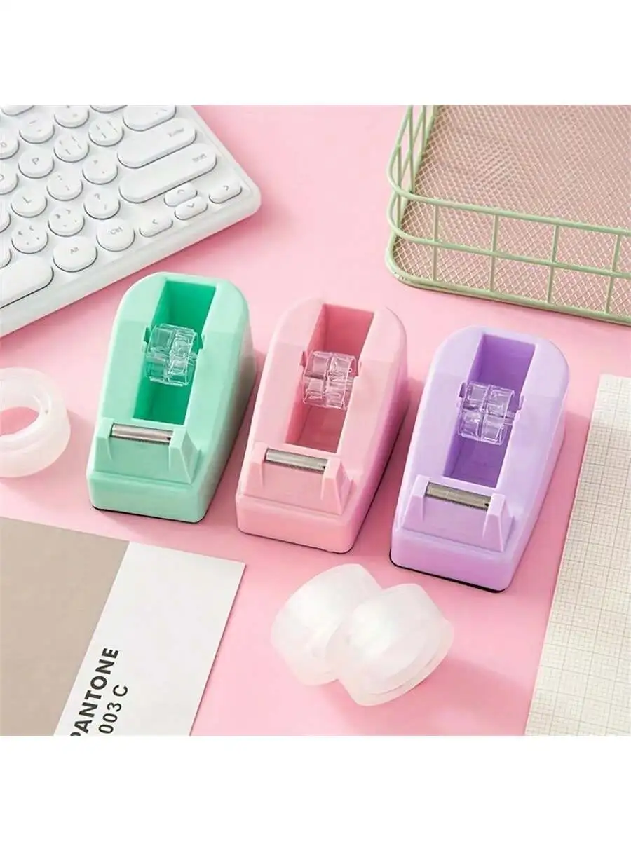 마카롱 컬러 접착제 커터 1개, 소형 스티커 디스펜서, 문구용 테이프 랙, 귀여운 사무실 책상 액세서리