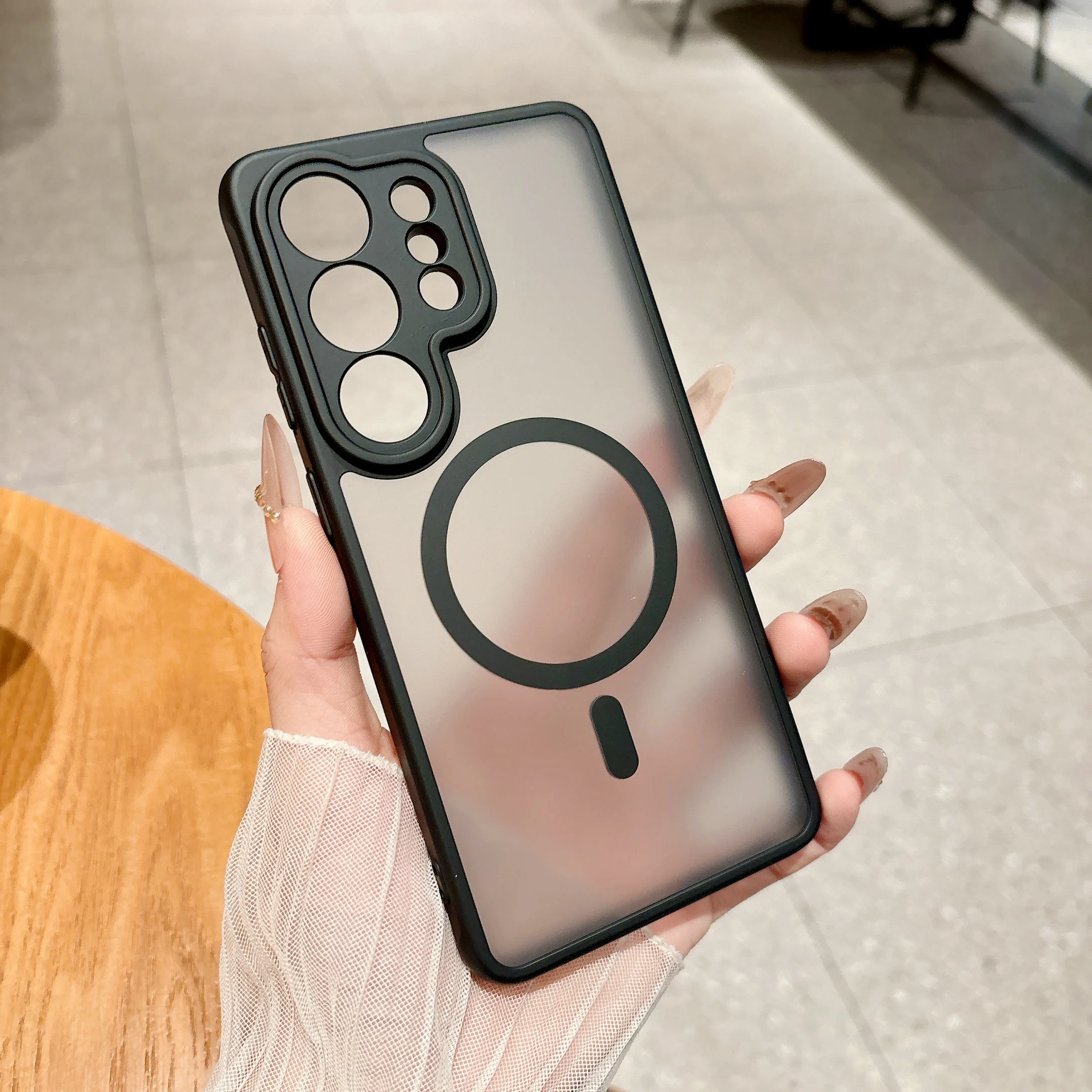 Magnetic Armor Matte Frosted Clear Shockproof Phone Case