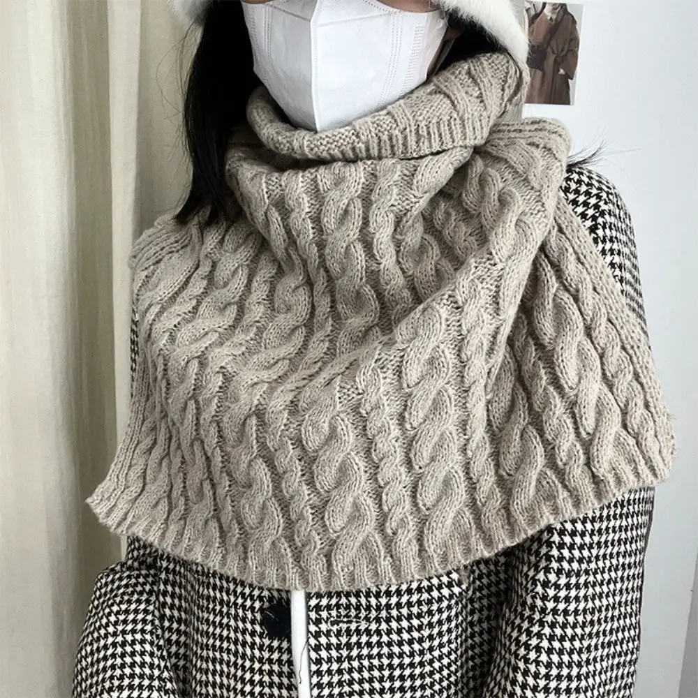 

Solid Color High Collar Shawl Elegant Irregular Warm Knitted Shawl Twist Knitted Cape Neck Wraps Ladies