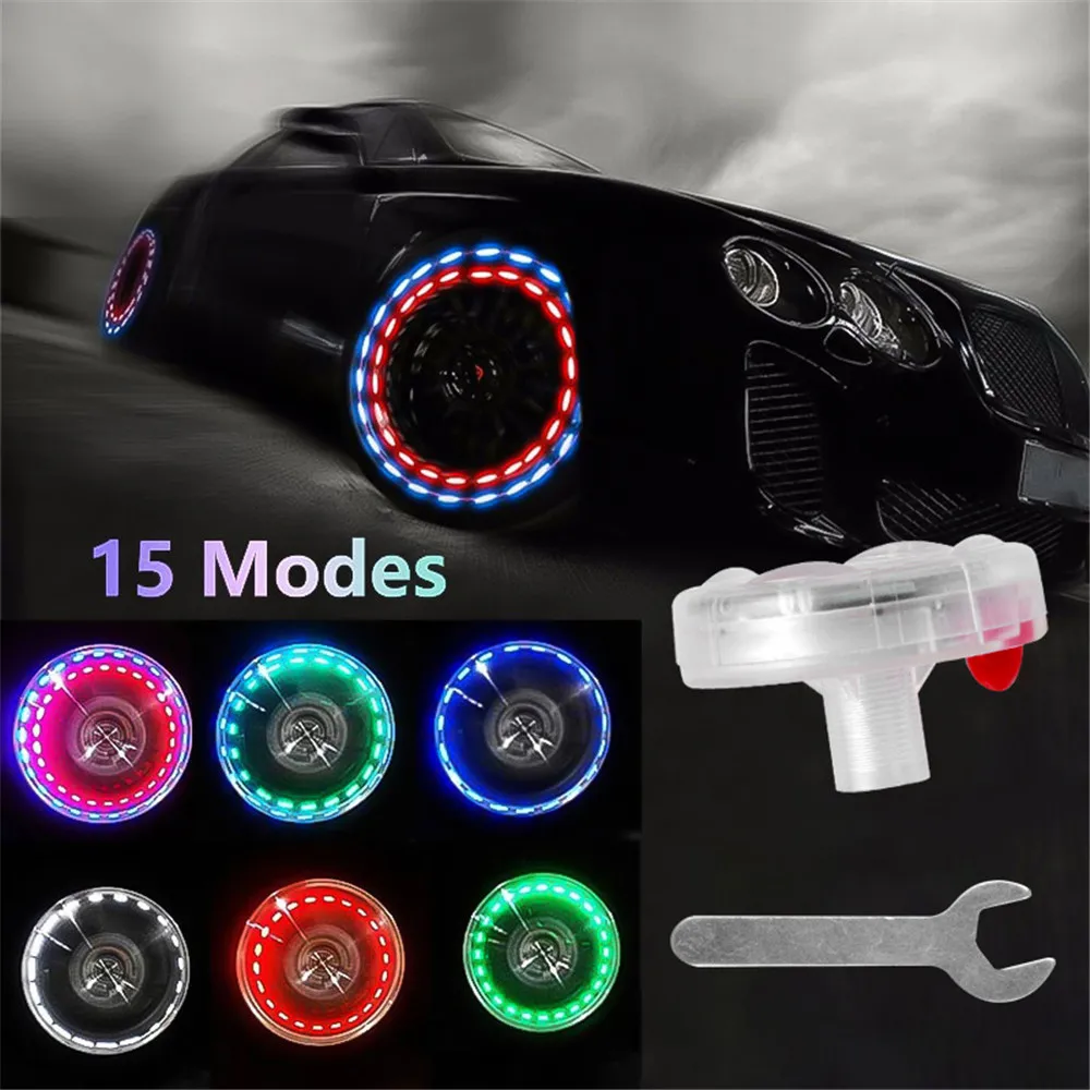 Lot de 4 lumières LED pour valve de roue de voiture, lampe solaire avec  capteurs de mouvement LED colorées, buse de gaz pour accessoires de  voiture