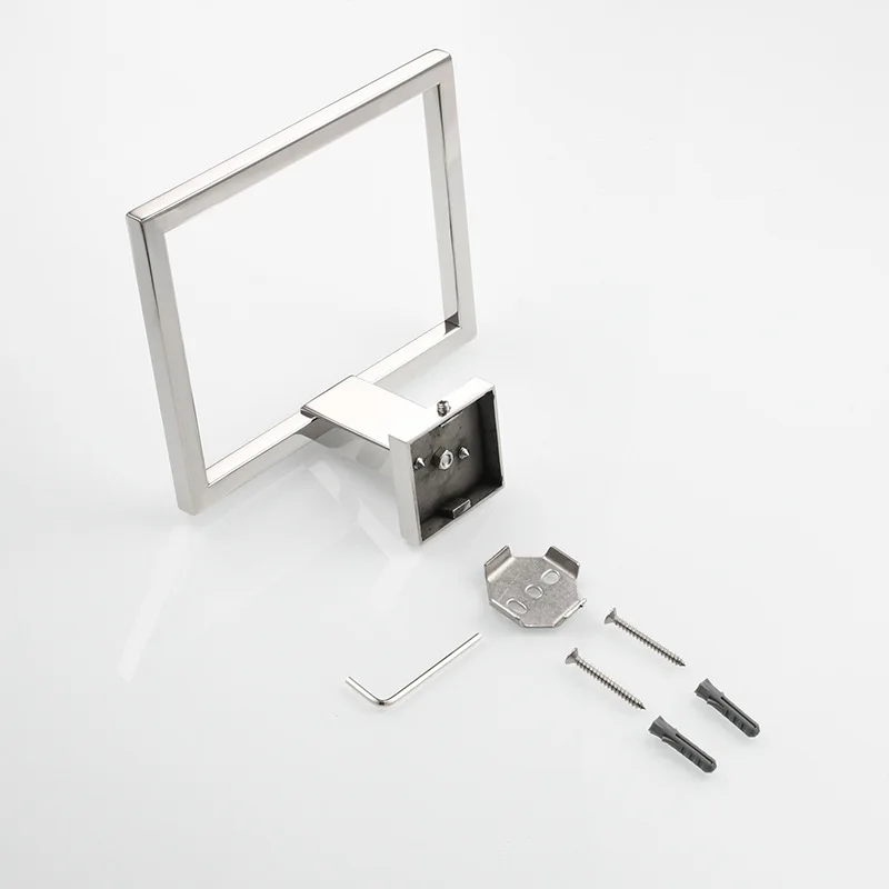 Nickel 304 Stainless Steel Bathroom Towel Ring Square Bathroom Hanging Ring Wall-mounted Towel Hanger Accessories